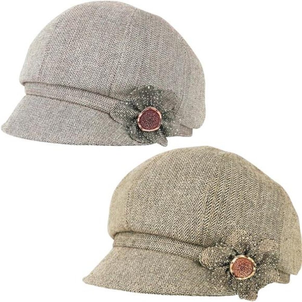 2 Pcs Womens Newsboy Cap Women Retro Classic Visor Newsboy Cabbie Cap Beret